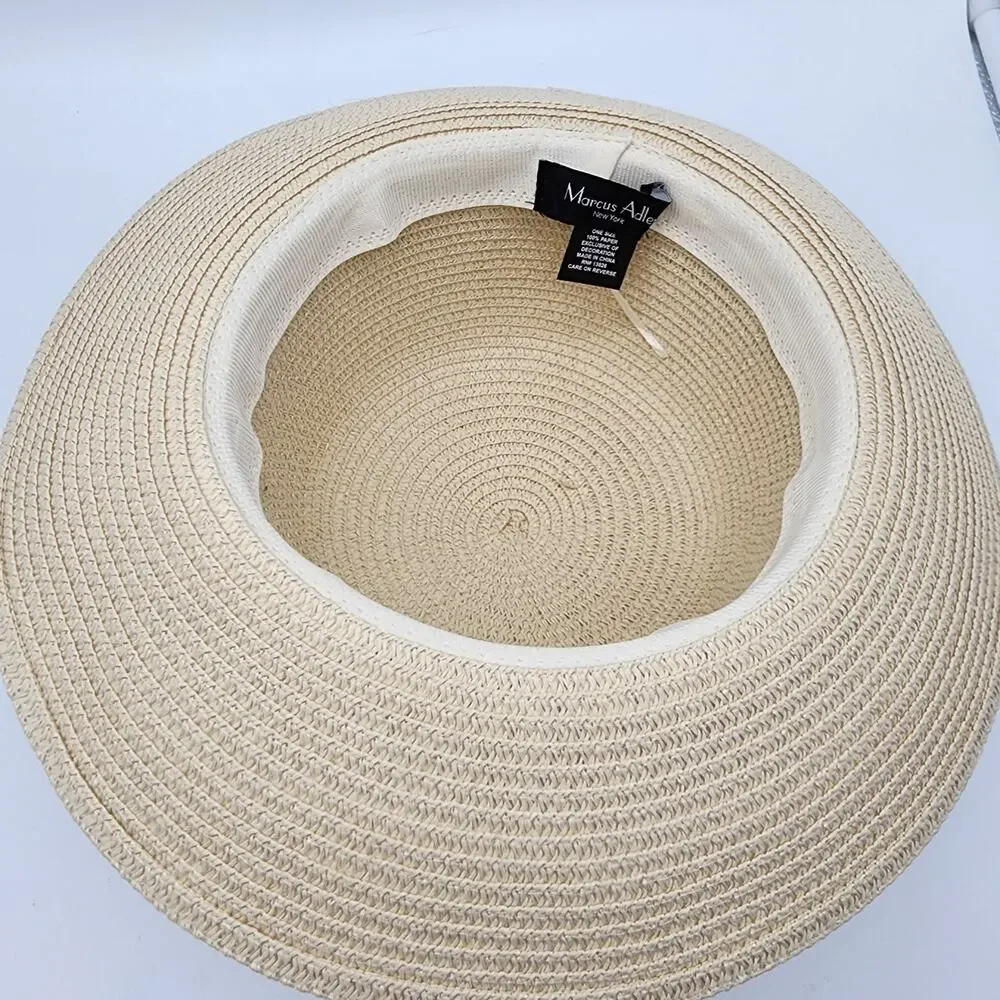 Marcus Adler Womens Straw Hat Short Brim Floral Tie Round Top Vacation Beach